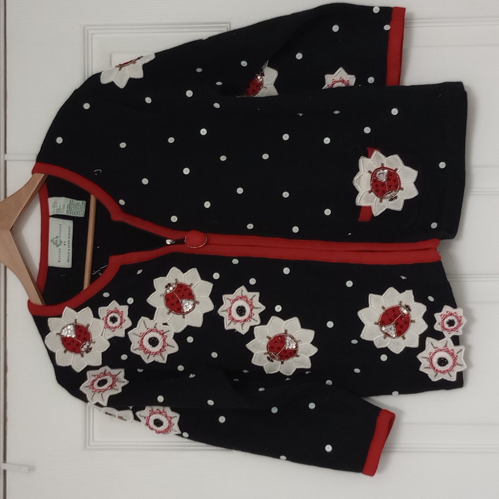 Black Cardigan with Floral Embellishments